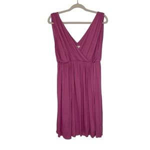 Loft pink orchid pleated faux wrap double‎ vneck sleeveless modal dress. Size M